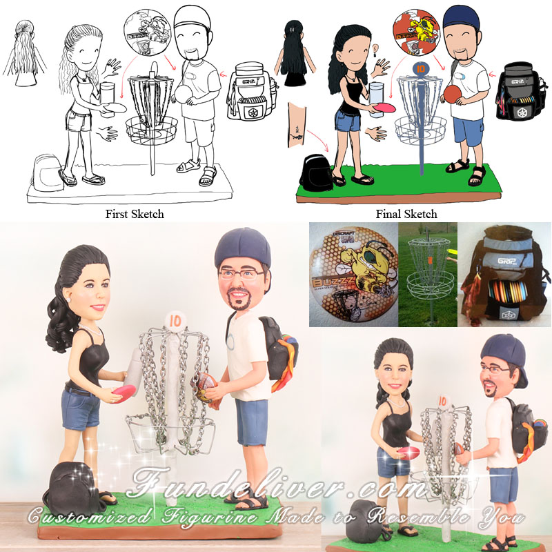 Frisbee Disc Golfing Wedding Cake Toppers